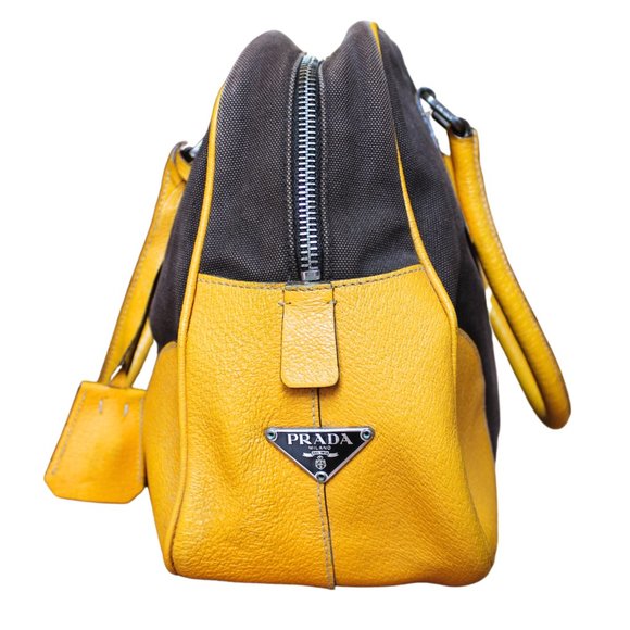Prada Handbags - Authentic PRADA Canapa Bauletto Bowling Bowler Tote Bag Brown Yellow Vintage